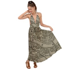 Vintage London Map Backless Maxi Beach Dress by Cendanart