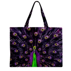 Peacock Bird Color Zipper Mini Tote Bag by Cendanart