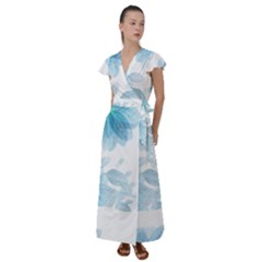 Blue-flower Flutter Sleeve Maxi Dress by saad11