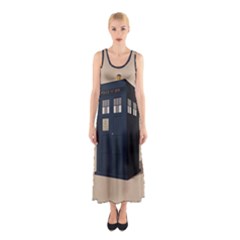 Tardis Doctor Who Minimal Minimalism Sleeveless Maxi Dress by Cendanart