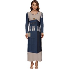 Tardis Doctor Who Minimal Minimalism Long Sleeve Longline Maxi Dress by Cendanart