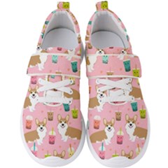 Corgi Bubble Boba Tea Pink Pattern Men s Velcro Strap Shoes by Cendanart