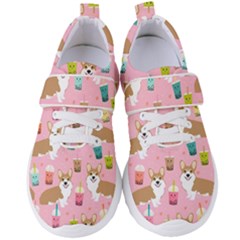 Corgi Bubble Boba Tea Pink Pattern Women s Velcro Strap Shoes by Cendanart