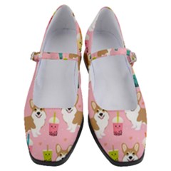 Corgi Bubble Boba Tea Pink Pattern Women s Mary Jane Shoes by Cendanart