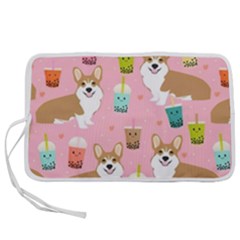 Corgi Bubble Boba Tea Pink Pattern Pen Storage Case (m) by Cendanart