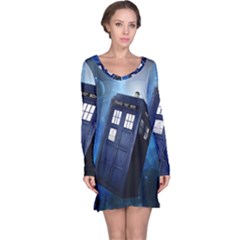 Tardis Doctor Who Space Blue Long Sleeve Nightdress by Cendanart