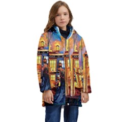 Tardis Doctor Who Paint Painting Kids  Hooded Longline Puffer Jacket by Cendanart