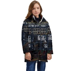 Tardis Doctor Who Magic Travel Macine Fantasy Kids  Hooded Longline Puffer Jacket by Cendanart