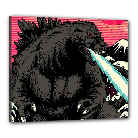 Godzilla Vintage Wave Canvas 24  X 20  (stretched) by Cendanart