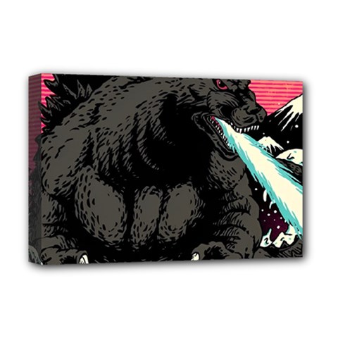 Godzilla Vintage Wave Deluxe Canvas 18  X 12  (stretched) by Cendanart