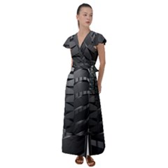 Tire Flutter Sleeve Maxi Dress by Ket1n9