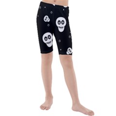 Skull Pattern Kids  Mid Length Swim Shorts by Ket1n9