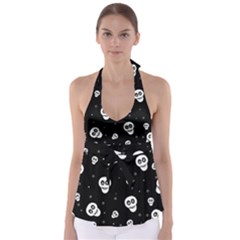 Skull Pattern Tie Back Tankini Top by Ket1n9