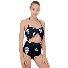 Skull Pattern Scallop Top Cut Out Swimsuit by Ket1n9