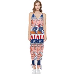 Independence Day United States Of America Sleeveless Tie Ankle Chiffon Jumpsuit by Ket1n9