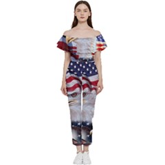 United States Of America Images Independence Day Bardot Ruffle Jumpsuit by Ket1n9