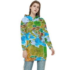 World Map Women s Long Oversized Pullover Hoodie by Ket1n9