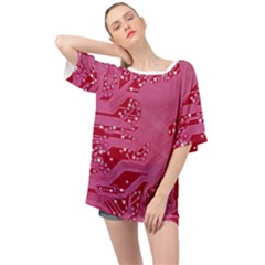 Pink Circuit Pattern Oversized Chiffon Top by Ket1n9