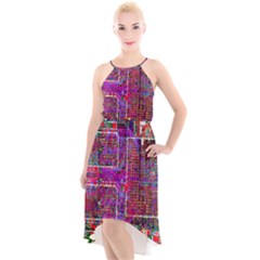 Technology Circuit Board Layout Pattern High-low Halter Chiffon Dress  by Ket1n9