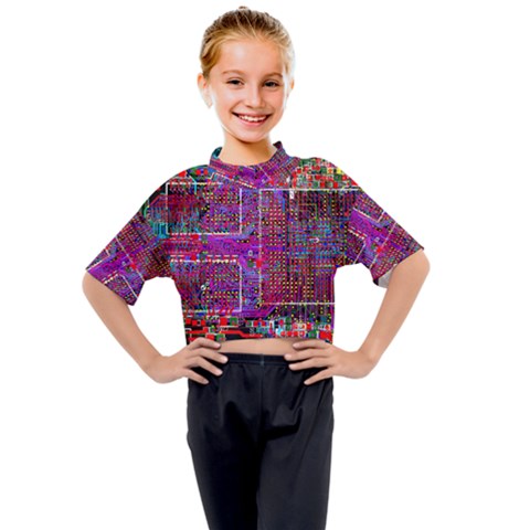 Technology Circuit Board Layout Pattern Kids Mock Neck T-shirt by Ket1n9