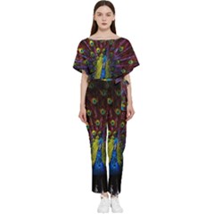 Beautiful Peacock Feather Batwing Lightweight Chiffon Jumpsuit by Ket1n9