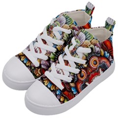 Wood Sculpture Bali Logo Kids  Mid-top Canvas Sneakers by Ket1n9