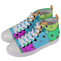 Cat Animals Cartoon Pattern Women s Mid-top Canvas Sneakers by Cendanart