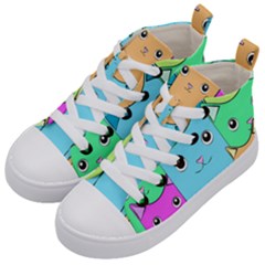 Cat Animals Cartoon Pattern Kids  Mid-top Canvas Sneakers by Cendanart