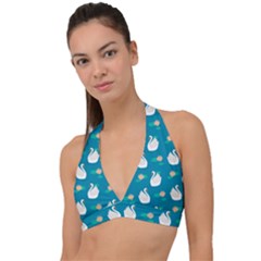 Elegant Swan Pattern With Water Lily Flowers Halter Plunge Bikini Top by Ket1n9