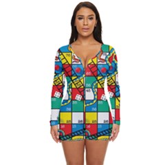 Snakes And Ladders Long Sleeve Boyleg Swimsuit by Ket1n9