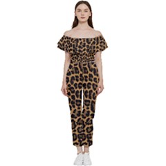 Tiger Skin Art Pattern Bardot Ruffle Jumpsuit by Ket1n9