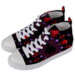 Fractal Red Violet Symmetric Spheres On Black Women s Mid-top Canvas Sneakers by Ket1n9