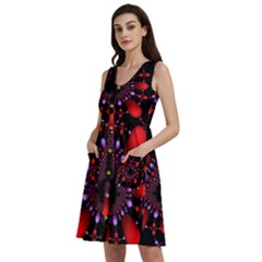 Fractal Red Violet Symmetric Spheres On Black Sleeveless Dress With Pocket by Ket1n9