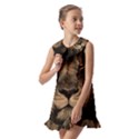 African Lion Mane Close Eyes Kids  Pilgrim Collar Ruffle Hem Dress View2