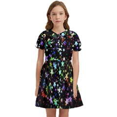 Christmas Star Gloss Lights Light Kids  Bow Tie Puff Sleeve Dress by Ket1n9