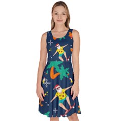 Colorful Funny Christmas Pattern Knee Length Skater Dress With Pockets by Ket1n9