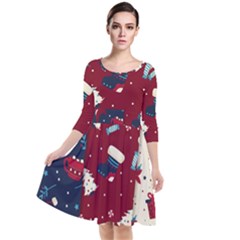 Flat Design Christmas Pattern Collection Art Quarter Sleeve Waist Band Dress by Ket1n9