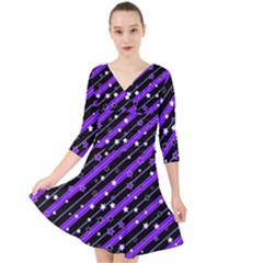 Christmas Paper Star Texture Quarter Sleeve Front Wrap Dress by Ket1n9