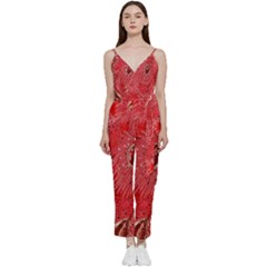 Red Peacock Floral Embroidered Long Qipao Traditional Chinese Cheongsam Mandarin V-neck Camisole Jumpsuit by Ket1n9