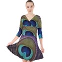 Peacock Feather Quarter Sleeve Front Wrap Dress View1