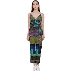 Peacock Feather V-neck Camisole Jumpsuit by Ket1n9