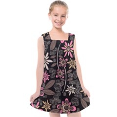 Flower Art Pattern Kids  Cross Back Dress by Ket1n9