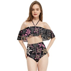 Flower Art Pattern Halter Flowy Bikini Set  by Ket1n9