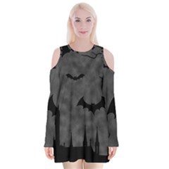 Halloween Background Halloween Scene Velvet Long Sleeve Shoulder Cutout Dress by Ket1n9