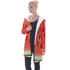 Seamless Background With Watermelon Slices Longline Hooded Cardigan by Ket1n9