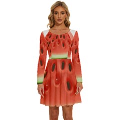 Seamless Background With Watermelon Slices Long Sleeve Wide Neck Velvet Dress by Ket1n9