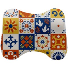 Mexican Talavera Pattern Ceramic Tiles With Flower Leaves Bird Ornaments Traditional Majolica Style Head Support Cushion by Ket1n9