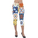 Mexican Talavera Pattern Ceramic Tiles With Flower Leaves Bird Ornaments Traditional Majolica Style Lightweight Velour Capri Leggings  View1