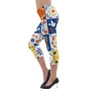 Mexican Talavera Pattern Ceramic Tiles With Flower Leaves Bird Ornaments Traditional Majolica Style Lightweight Velour Capri Leggings  View3