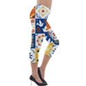 Mexican Talavera Pattern Ceramic Tiles With Flower Leaves Bird Ornaments Traditional Majolica Style Lightweight Velour Capri Leggings  View4